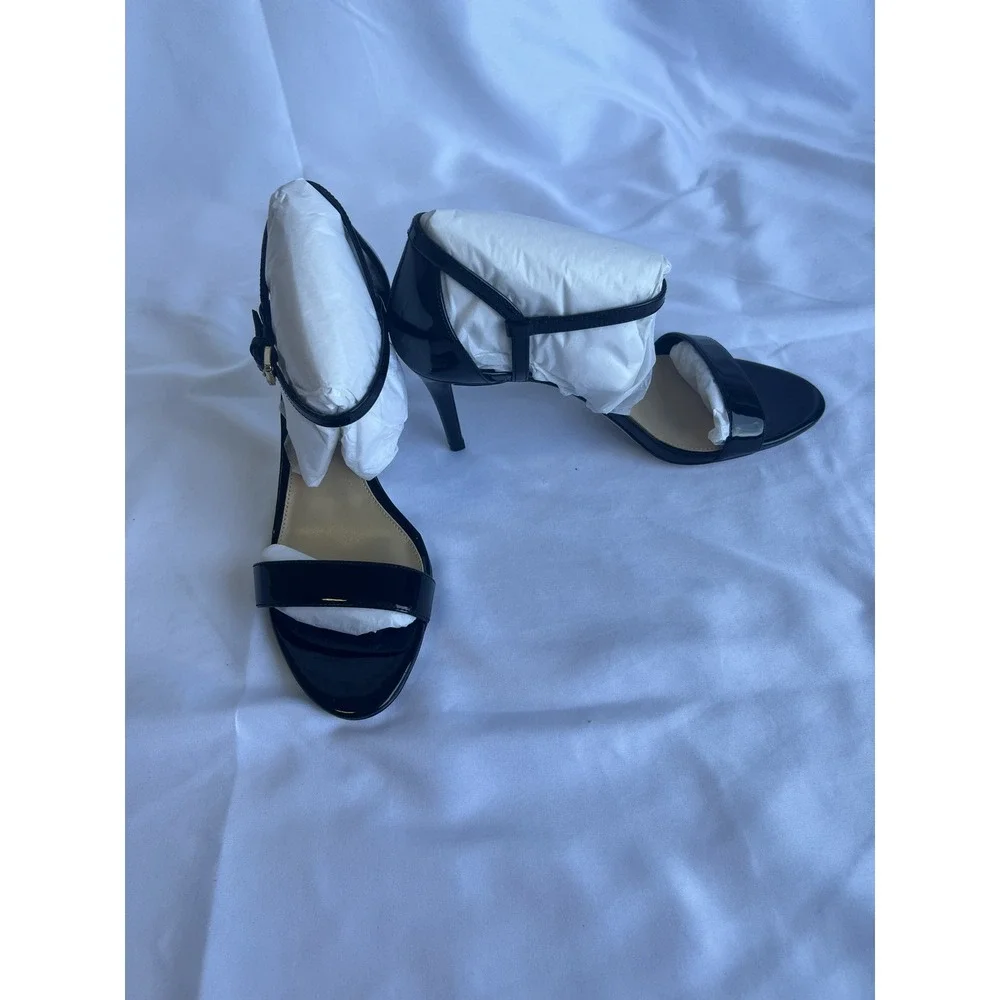 Michael Kors Black Patent Leather Stiletto Ankle Strap Sandals Heels Womens 7M